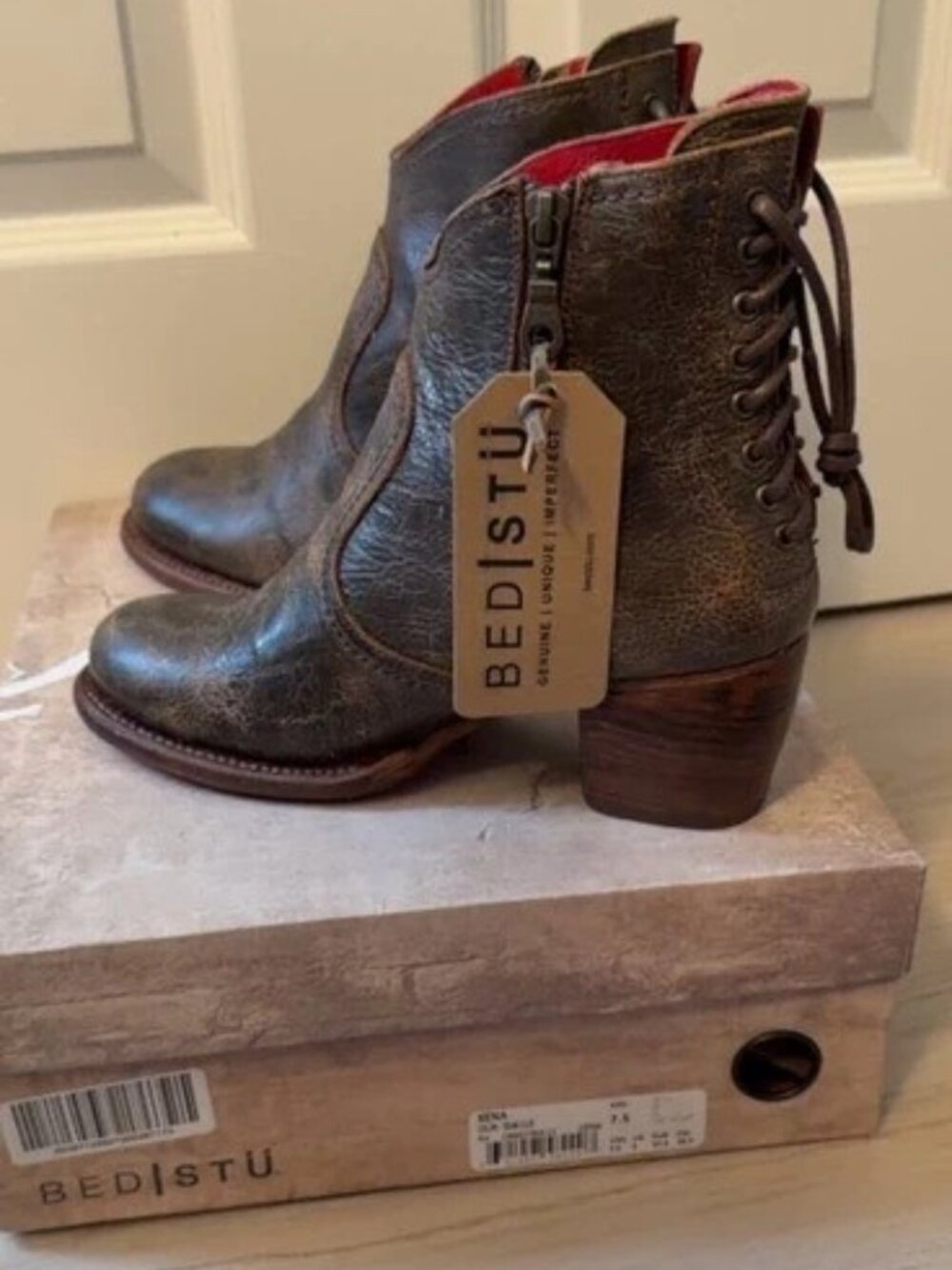 BED|STÜ Xena Leather Ankle Boots Women's Size 7.5 Teak Lux - Picture 2 of 7